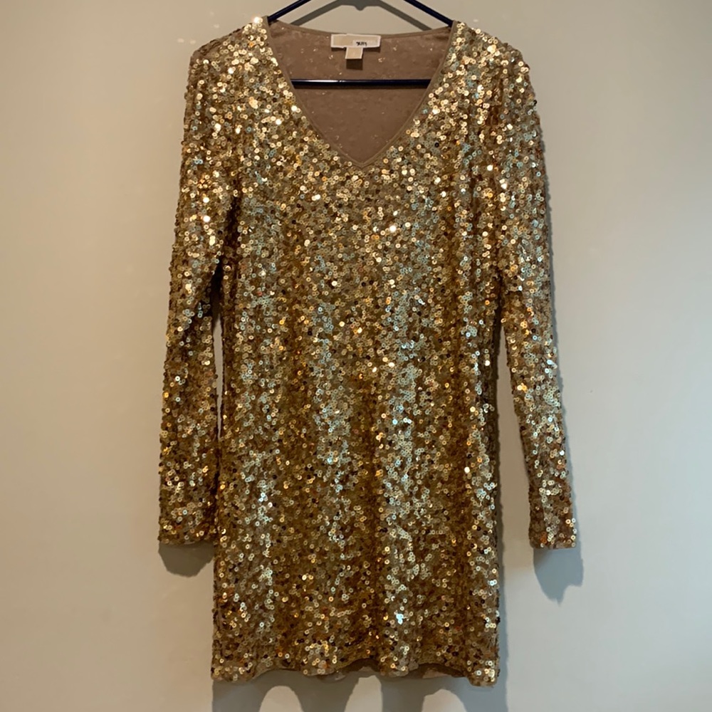 Micheal Kors Gold Sequence Mini Dress